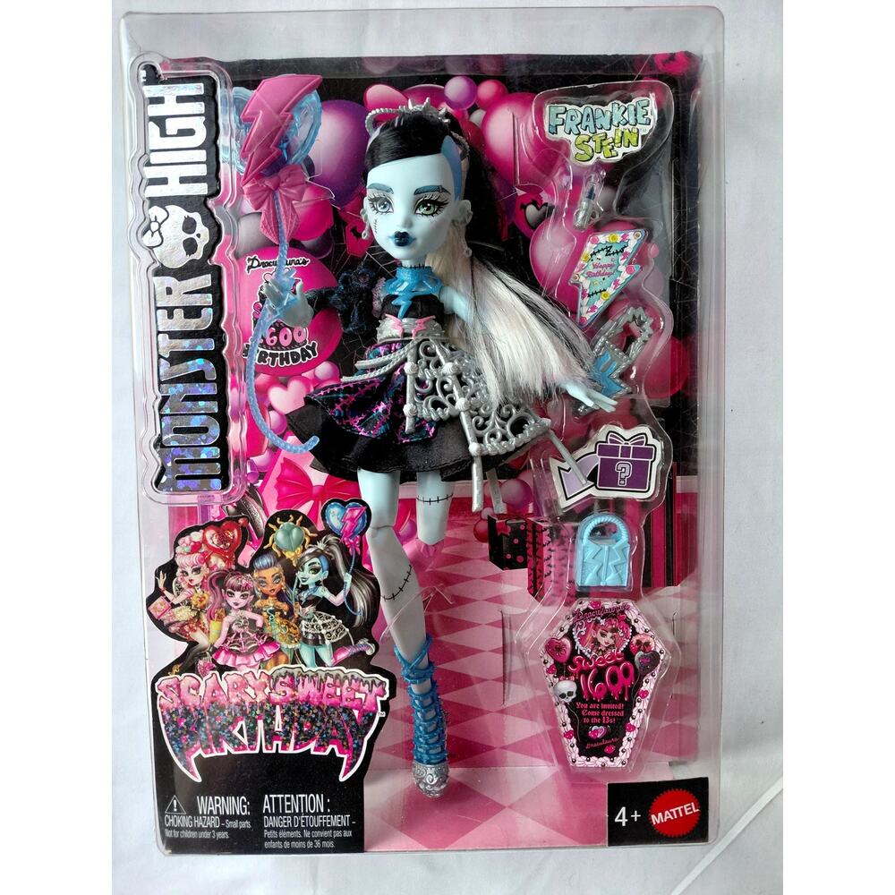Monster High Scary Sweet Birthday Doll, Frankie Stein in Black Party Dress NIB